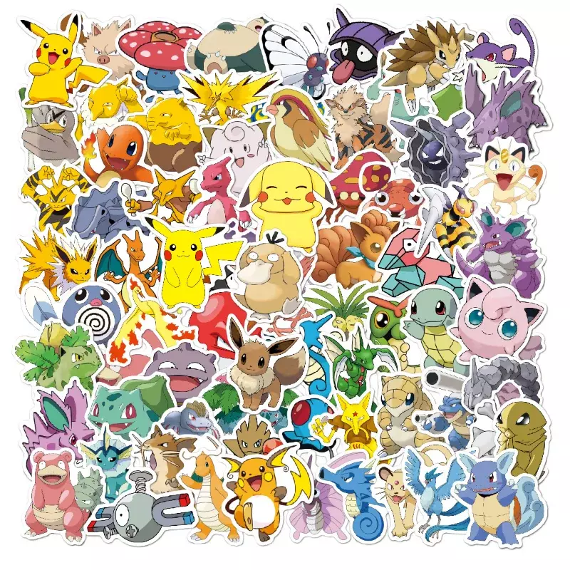 Pacote impermeável de adesivos Pokémon para crianças, adesivos bonitos do anime, adesivo do laptop, mala engraçada legal, pacote infantil, 50 pcs, 100pcs