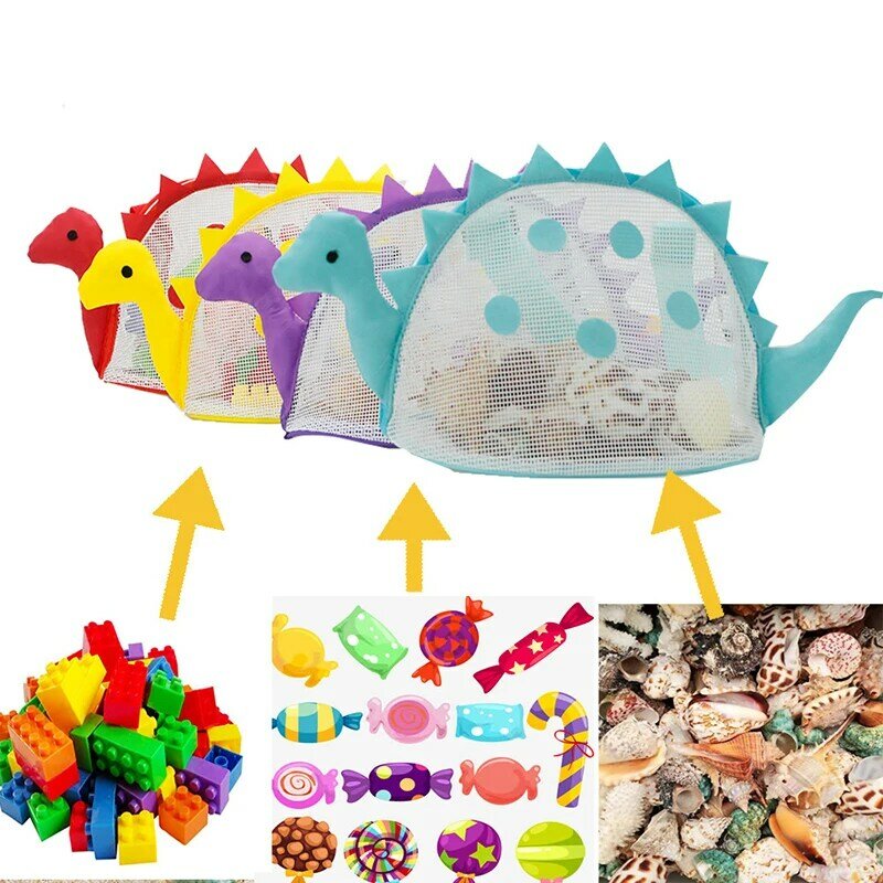 Bolsa de juguete de playa para niños, mochila de almacenamiento de dinosaurio grande para exteriores, concha de malla de Color, 1 unidad