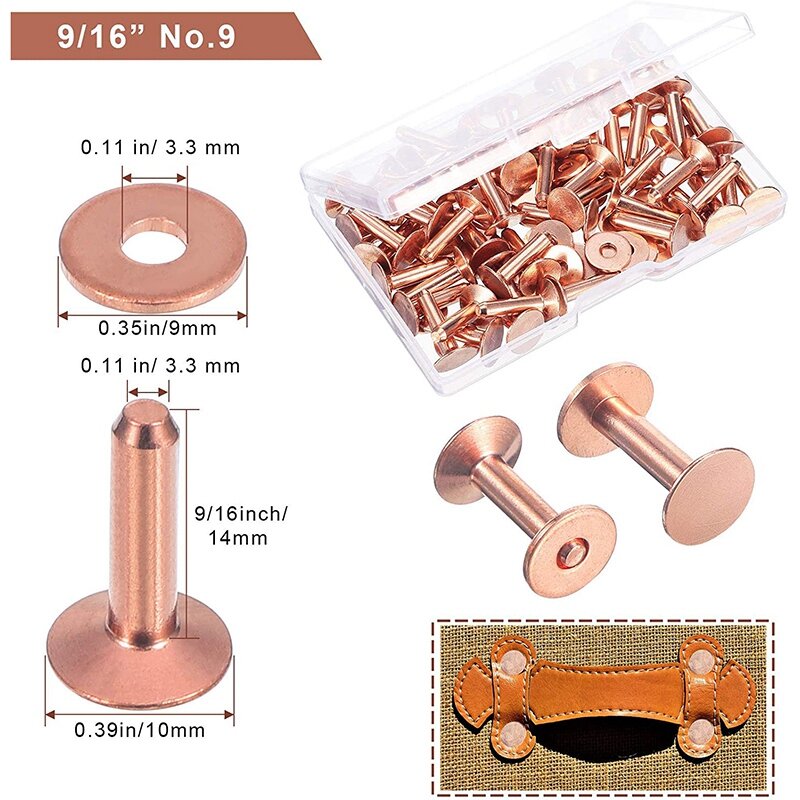 100 Sets Copper Rivets And Burrs Washers Leather Copper Rivet Fastener For Collars Leather DIY Craft Supplies