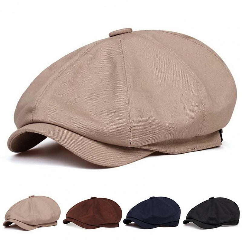 Winter Hat Vintage Cotton Beret with Short Curled Brim Unisex Solid Color Octagonal Cap for Adults Lightweight Decorative