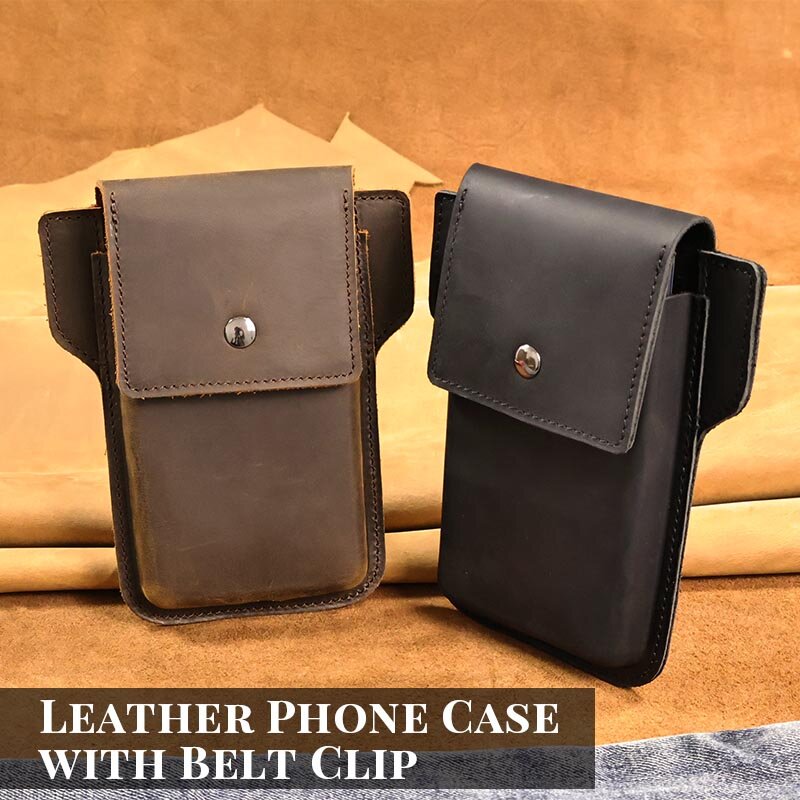 RIYAO casing kantong ponsel kulit asli untuk pria, casing pinggang Retro dengan klip sabuk untuk ponsel iPhone 14pro 13 Samsung S22 S21