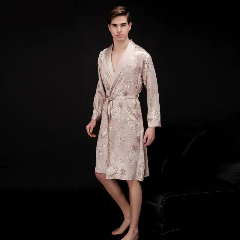 Albornoz de seda de Cachemira para hombre y mujer, conjunto de pijamas de pareja, camisón, Kimono, bata de baño