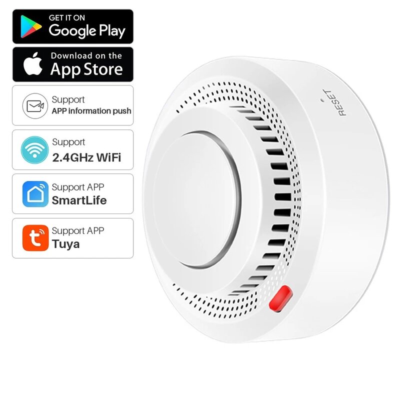 Детектор дыма Tuya, датчик WiFi, пожарная сигнализация, работает с приложением Smart Life, информационный толчок, система безопасности умного дома, пожарные