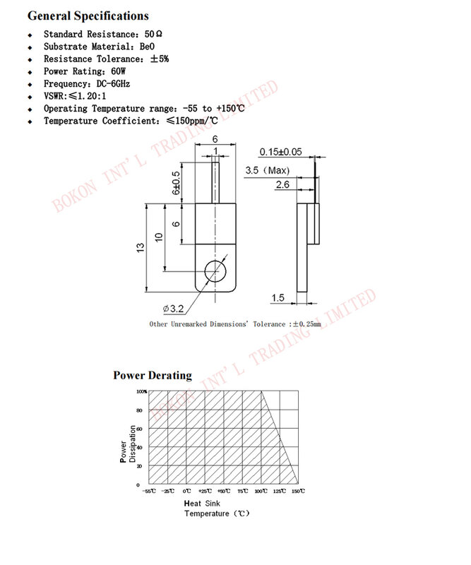 Carga manequim Resistor de microondas, carga manequim, alta potência, terminação de montagem flange, DC para 6000MHz, 50ohms, DC-6.0GHz, RFR 50-60
