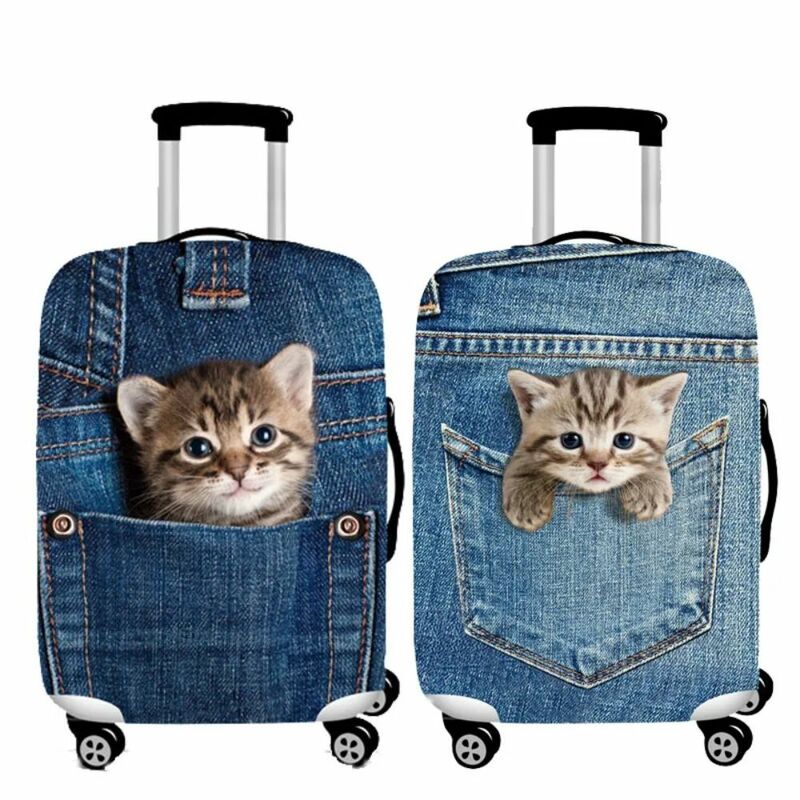 Sarung koper bagasi 3D, pelindung koper troli anjing kucing pola hewan baru elastis 18-28 inci