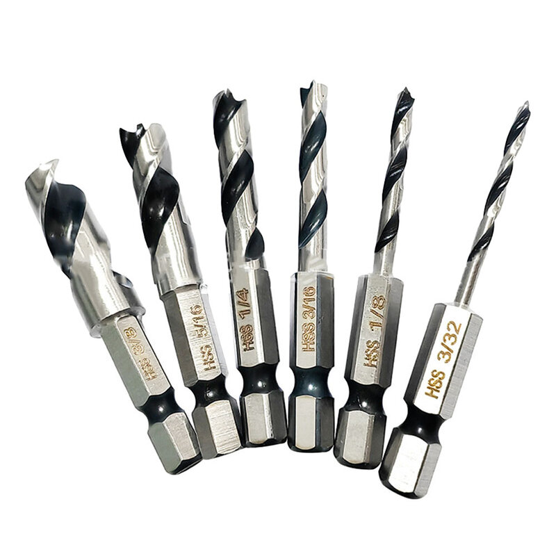1/4inch Hex Handle Drill Bit Set HSS High Hardness Imperial Magnetic Three-pointed Tool Two-groove Woodworking