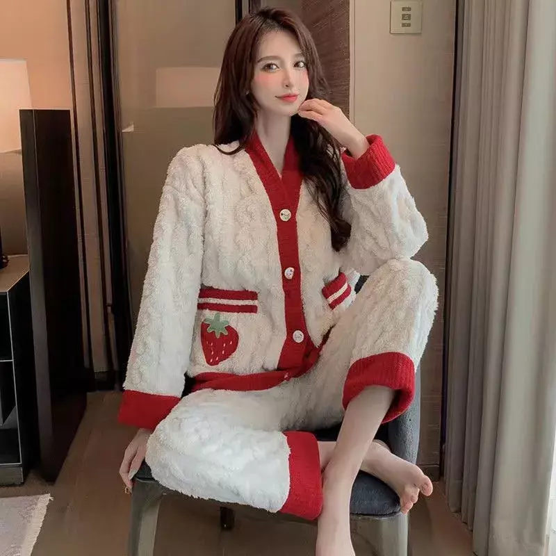Kawaii, высокое качество, плюшевая мультяшная Пижама для девушек, зимняя женская Фланелевая пижама, женская пижама