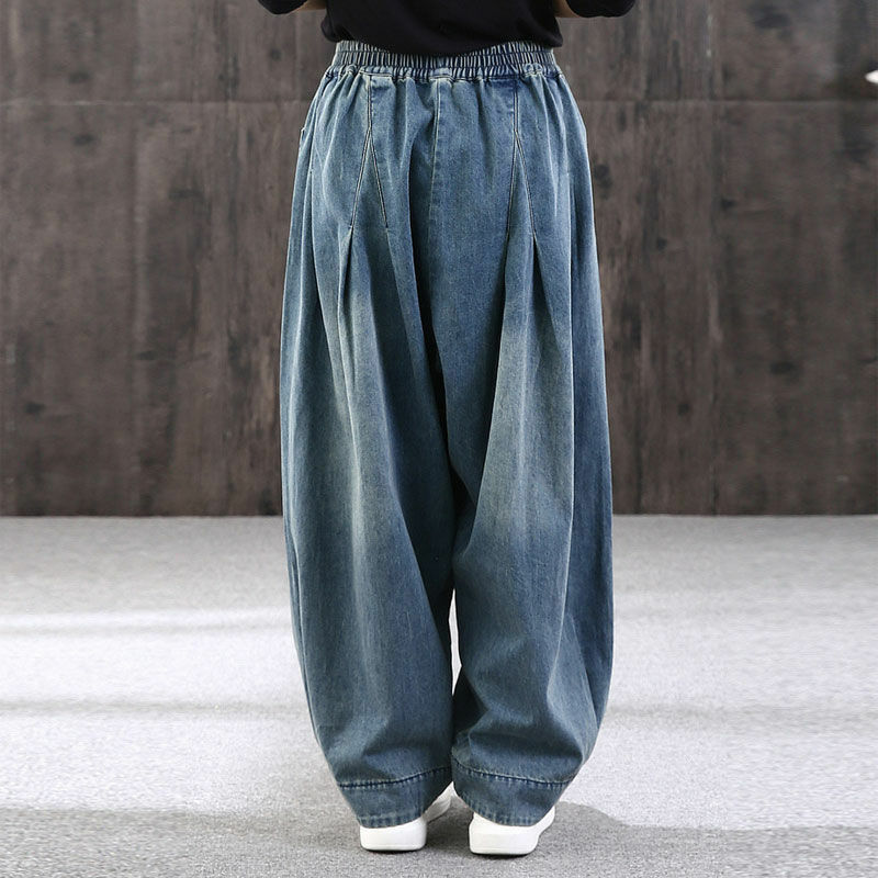 Женские джинсовые брюки-шаровары, повседневные свободные брюки-шаровары в винтажном ретро-стиле, весна-осень 2023
