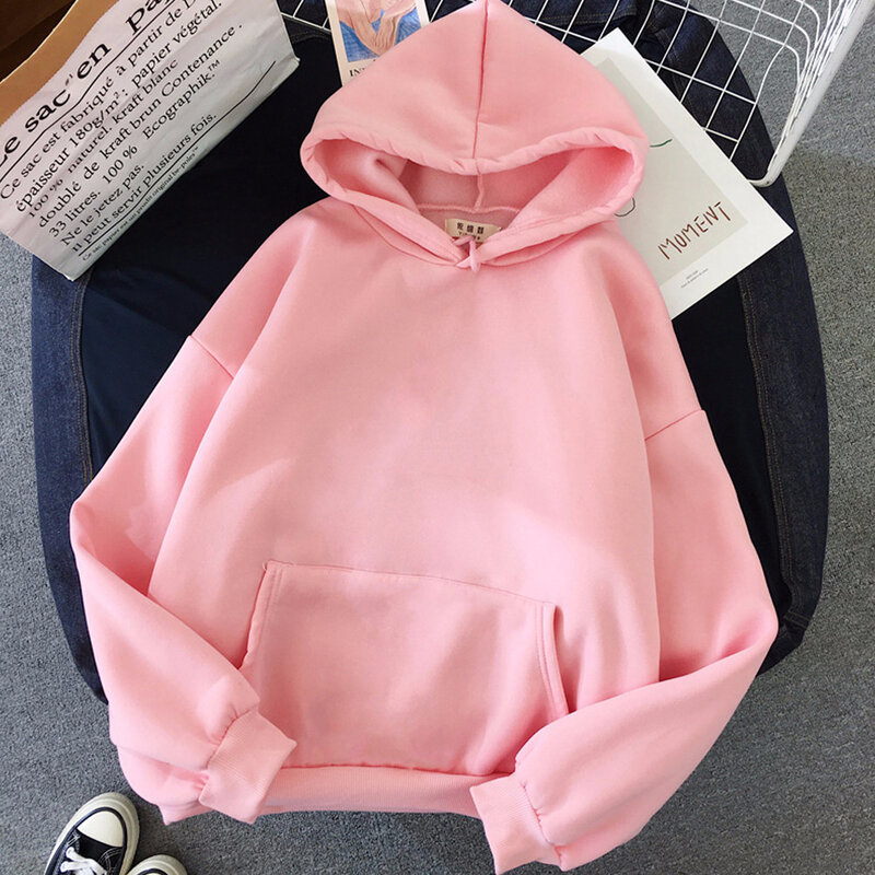2023 fashion new loose plus size female blank solid color hoodie sweater bottoming shirt