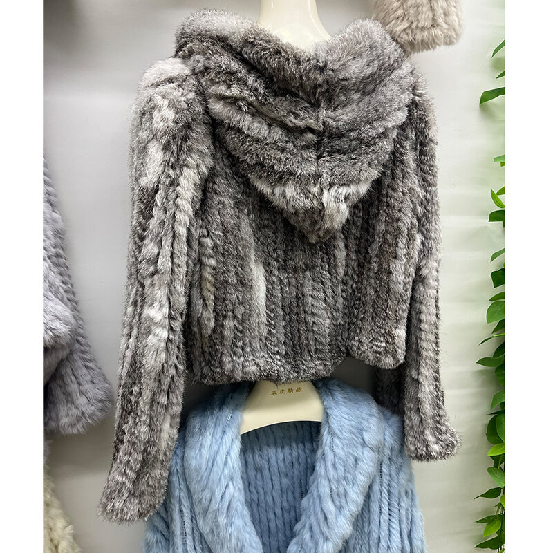 Cárdigan de piel de zorro Natural para mujer, suéter de cachemira
