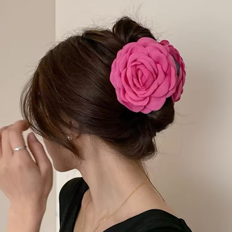 2024 New Rose Solid Color Women's Big Grab Clip Back Spoon Fashion Shark Clip Flower Hair Clip Pan Hair Girl Hair Accessories