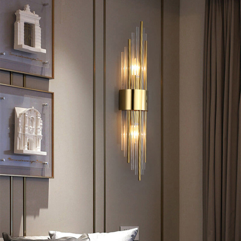 Lámpara de pared de lujo para interiores, candelabro moderno de luz LED dorada para decoración del hogar, sala de estar, dormitorio, mesita de noche y escaleras