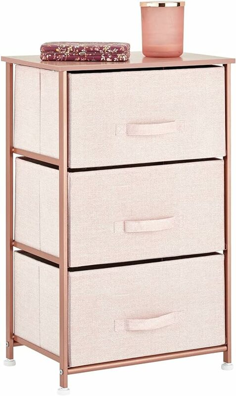 Steel Top and Frame Storage Dresser Tower Unit w/3 Removable Fabric Drawers for Bedroom,Living Room,Bathroom - Multiple Colors