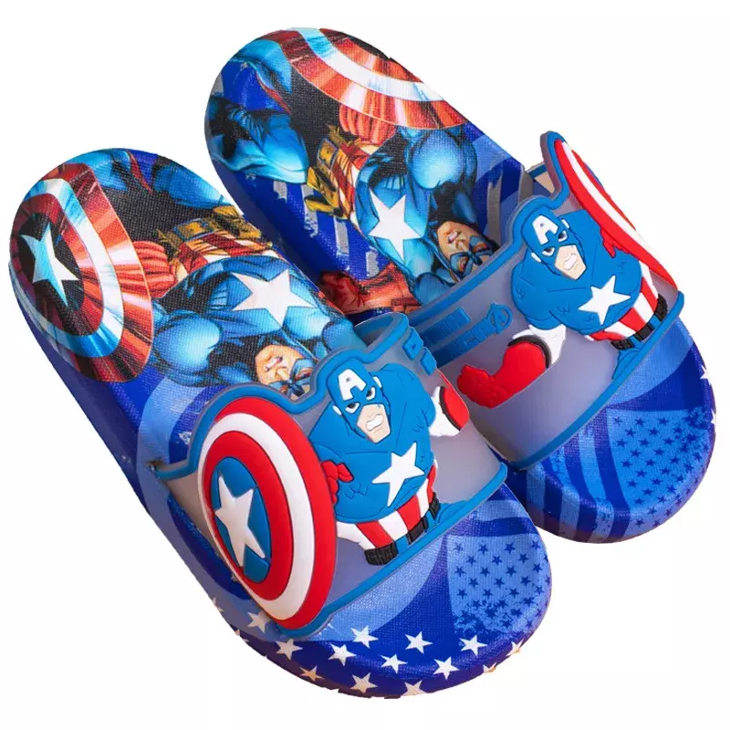 Детские тапочки Disney Marvel для мальчиков и девочек, летняя пляжная нескользящая обувь на мягкой подошве с мультяшным рисунком, домашние сандалии