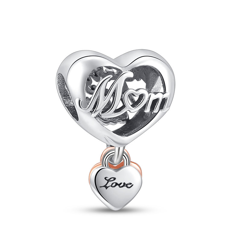 Женский браслет из серебра 925 пробы, с двумя подвесками в виде сердца «I Love Mom»