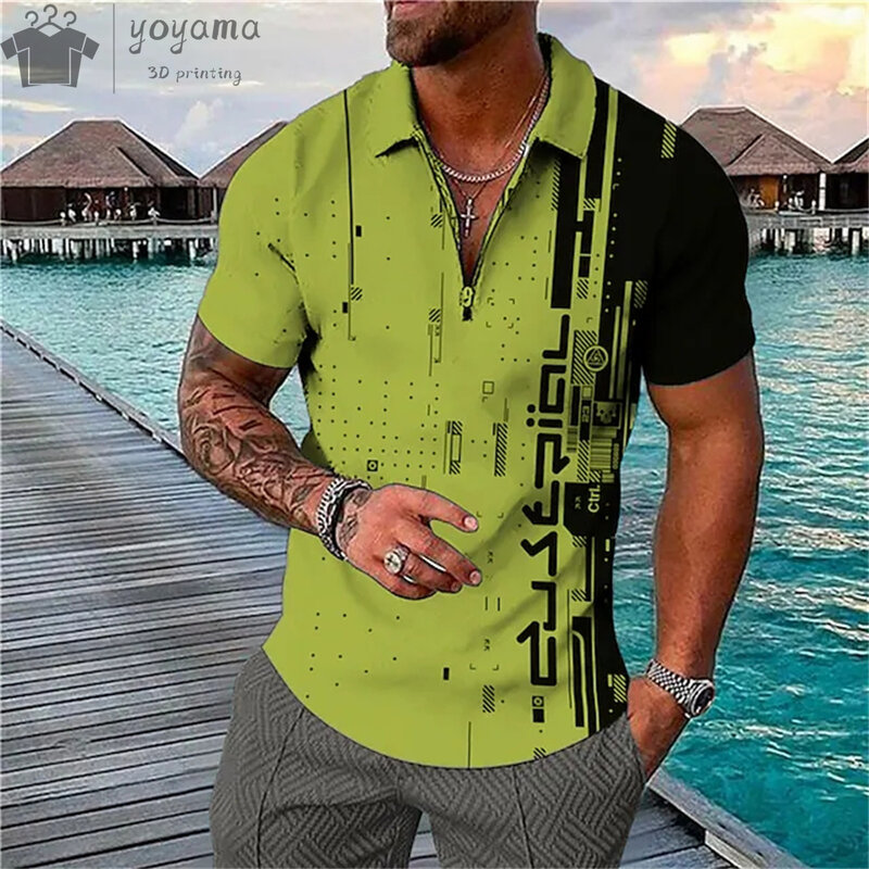 Mens Polo Shirts Simple Pattern Print Summer Outdoor Golf Sports Clothing Fashion Lapel Short Sleeve Tops Casual Men's Clothing