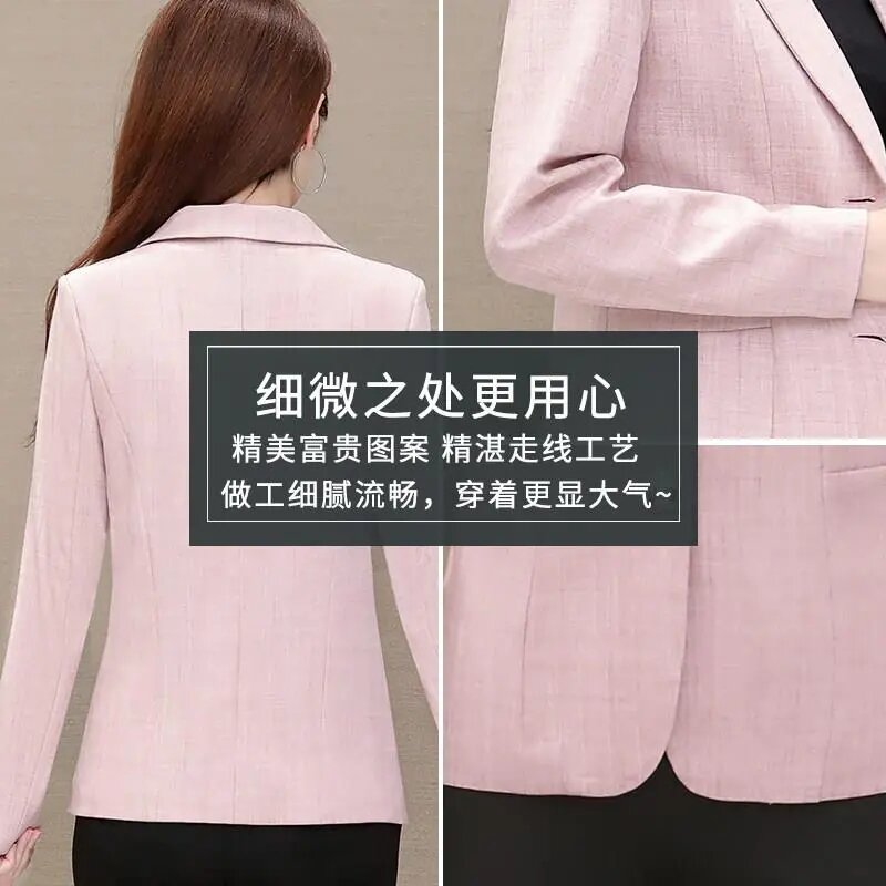 Warna Solid Vintage Wanita Blazer Musim Semi dan Musim Gugur Mantel Tipis Wanita Usia Menengah Setelan Jaket Elegan Ibu Jaket Slim