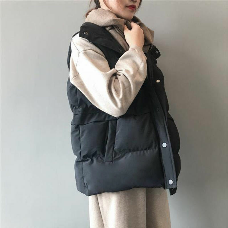 Gilet da donna cappotti parka coreano solido colletto alla coreana cerniera cappotto corto allentato monopetto regolare caldo spesso senza maniche inverno