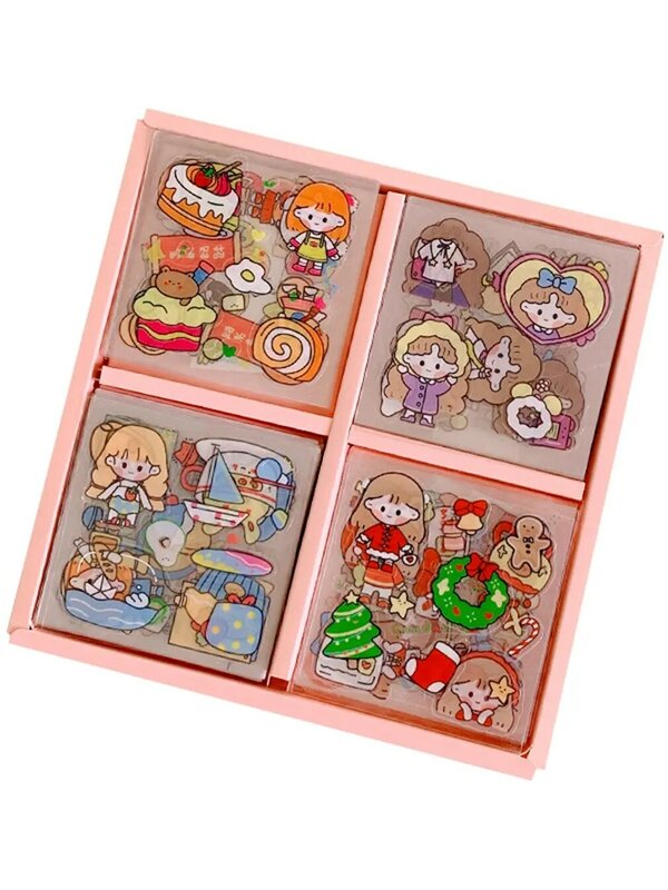 Cute Cartoon Handbook Sticker, Papelaria Adesivo, Impermeável, Ins Style, Cute Gift Box, Kawaii Washi, Novo, 100Pcs Set