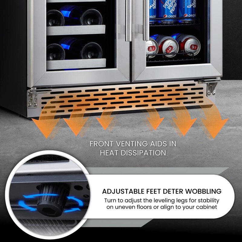 Dual Zone Refrigerador autônomo para bebidas e vinhos, porta de vidro, 2023