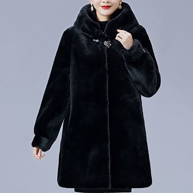 Lmports mantel baru untuk wanita, mantel bulu seluruh usia sedang dan lansia, mantel beludru imitasi modis panjang untuk ibu