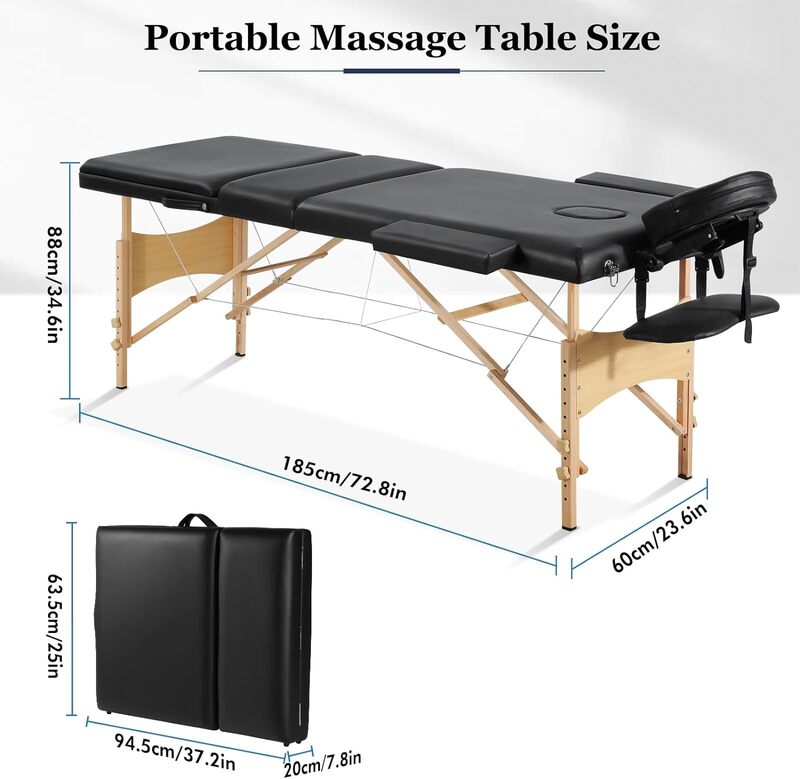 طاولات تدليك احترافية ثلاثية الطيات ، سرير رموش محمول لوصلات الرموش ، طاولة وشم قابلة للتعديل ، 73"