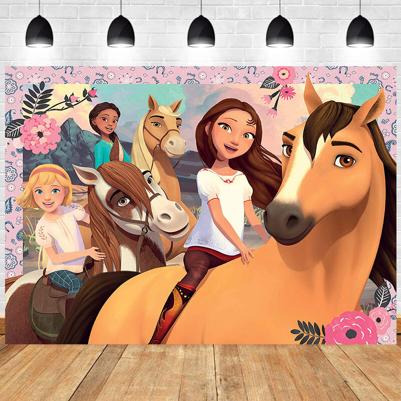Cartoon Spirit Riding Horse Party Decor Disposable Tableware Paper Plate Cup Cake Topper Kids Girl Happy Birthday Party Supplies