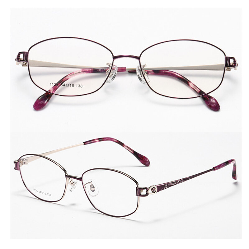 Kacamata untuk wanita, kacamata bingkai optik logam ungu miopia perlindungan progresif lensa Anti pantul