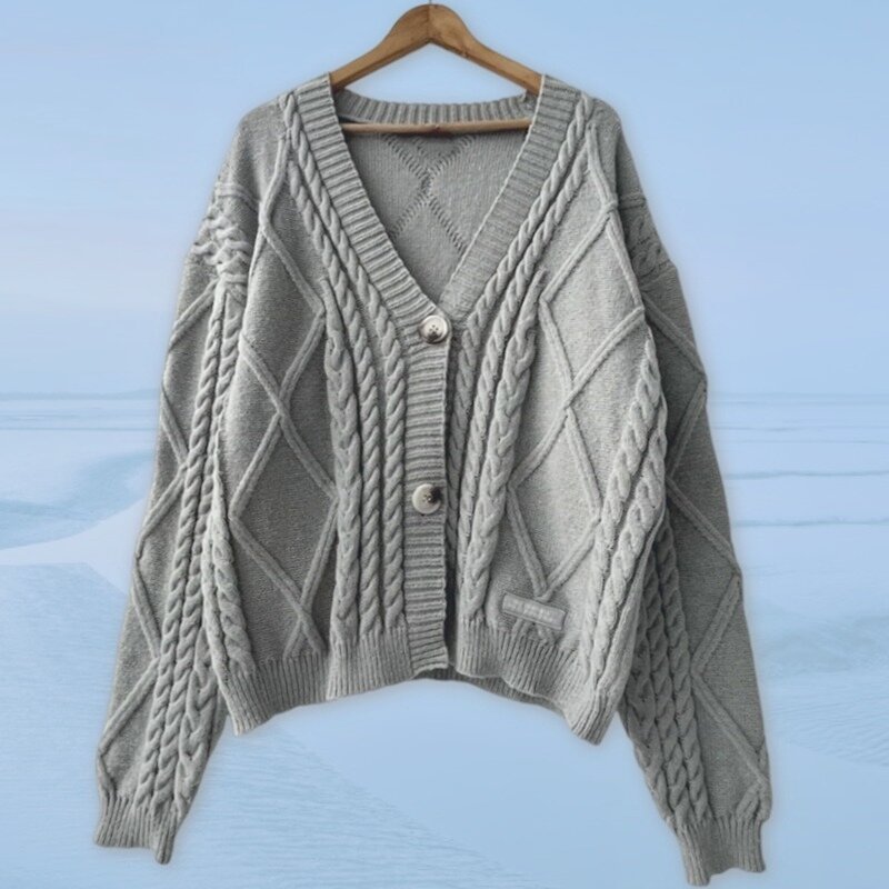 Cardigã de malha bordado estrela feminino, suéter de férias, manga curta, tops quentes Y2K, bege, outono, inverno