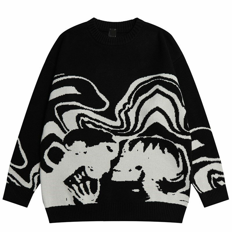 Y2K 스웨터, 루즈한 풀오버, 가을 슬림 힙합 스트리트 니트, 흑백 홈메이드 헤드