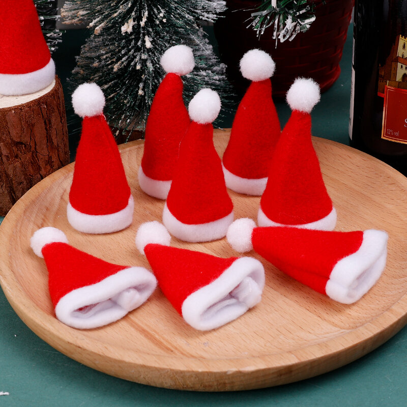 Mini Christmas Wine Bottle Hats Children DIY Toys Home Xmas Party Supplies Festival Kitchen Tableware Dress Up Kawaii Hat