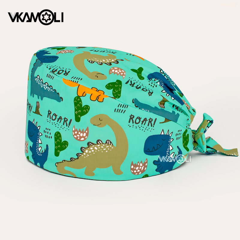 Cartoon Dinosaur series printed hospital surgical cap Reusable Hats  Protection Anti-dust Caps Breathable Caps Cover