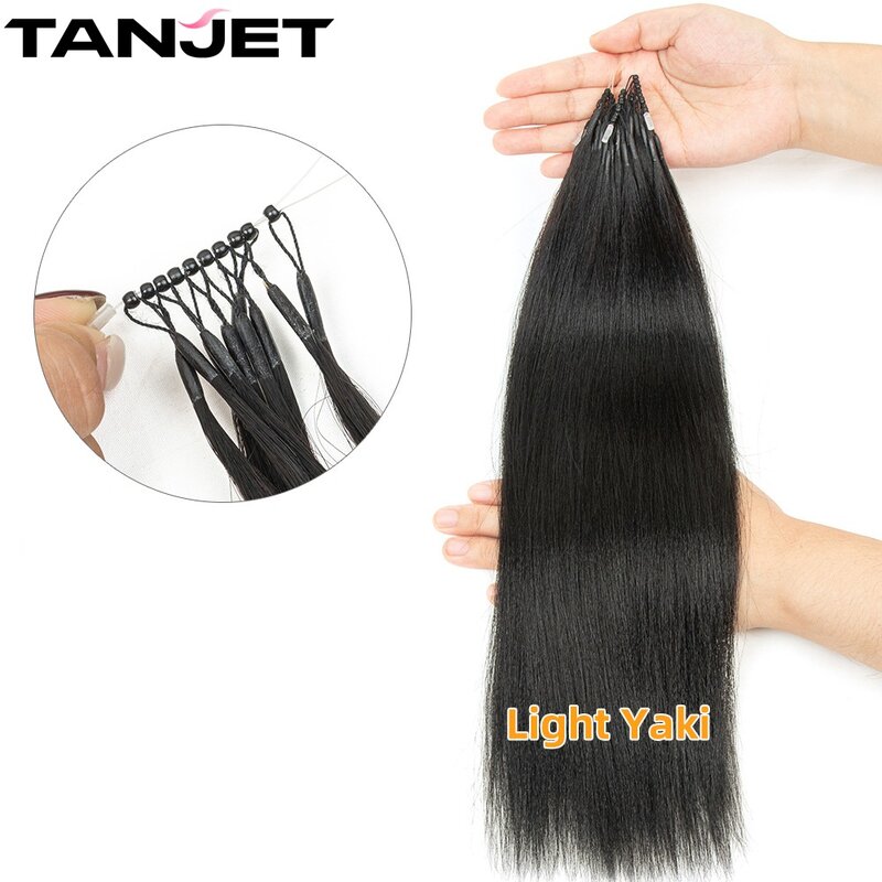 Light Yaki Straight Nano Ring Extensões de cabelo humano para mulheres negras, tecelagem natural de cabelo reto, micro anel, 12-26 in, 8D