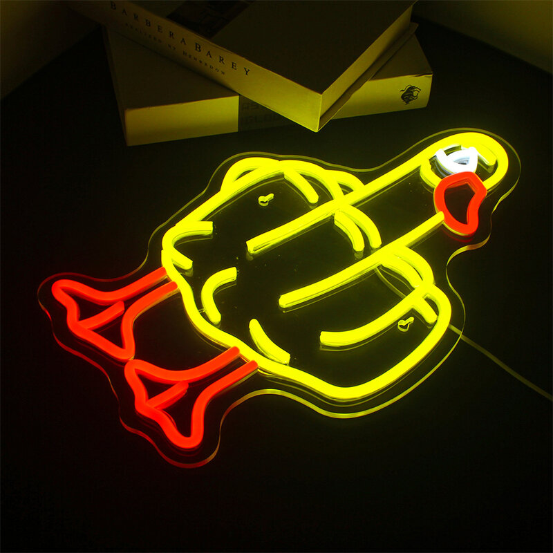 Duck Neon Sign Creative Gesture LED Yellow Lights Aesthetic Room Decoration For Party Boy Gamer Room Home Bars Art Animal Lamp