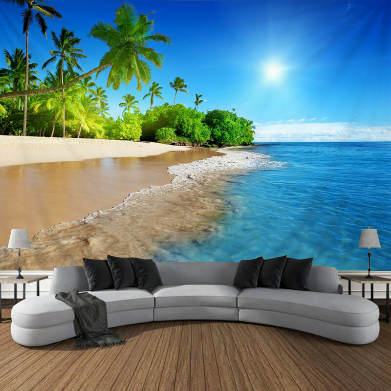 Mare paesaggio all'aperto arazzo cielo blu spiaggia albero di cocco natura tropicale paesaggio camera da letto appeso a parete soggiorno murale