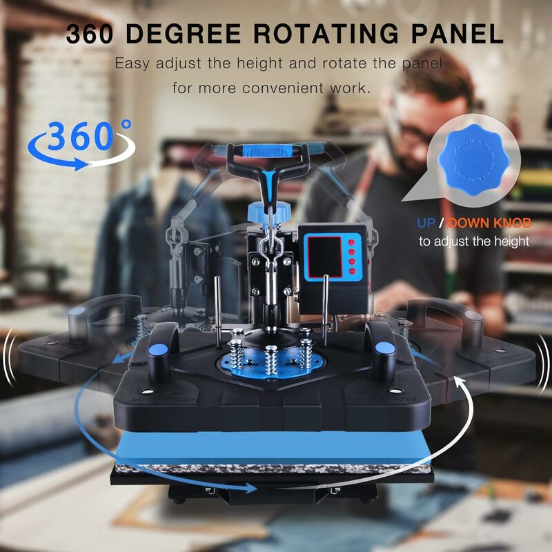 Multi-Function Digital Heat Press Machine, versão atualizada, máquina de transferência de calor, rotação de 360 graus, 15x5 Polegada, 5 em 1