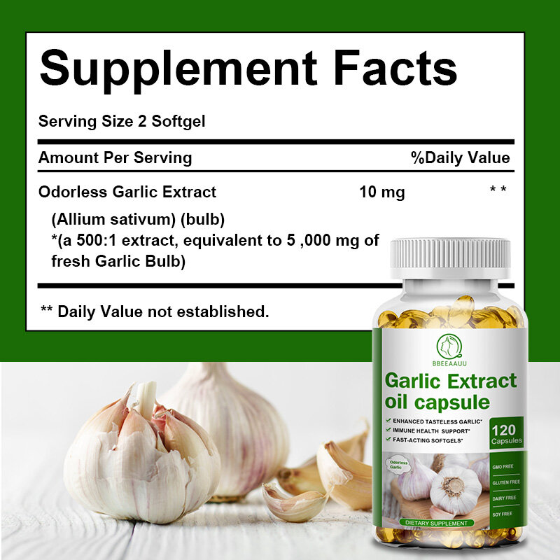 BBEEAAUU Powerful Odor-free Garlic Extract Capsule Immune Skin and Heart Health Cholesterol level Healthy Dietary Supplement