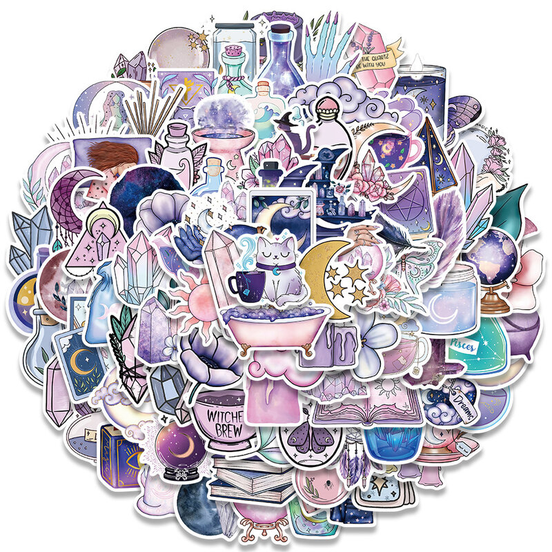 10/30/50/100pcs Cartoon Art Magic Witch Moon Crystal Cute Stickers decalcomanie estetiche Laptop Scrapbook Phone Graffiti Sticker Toy
