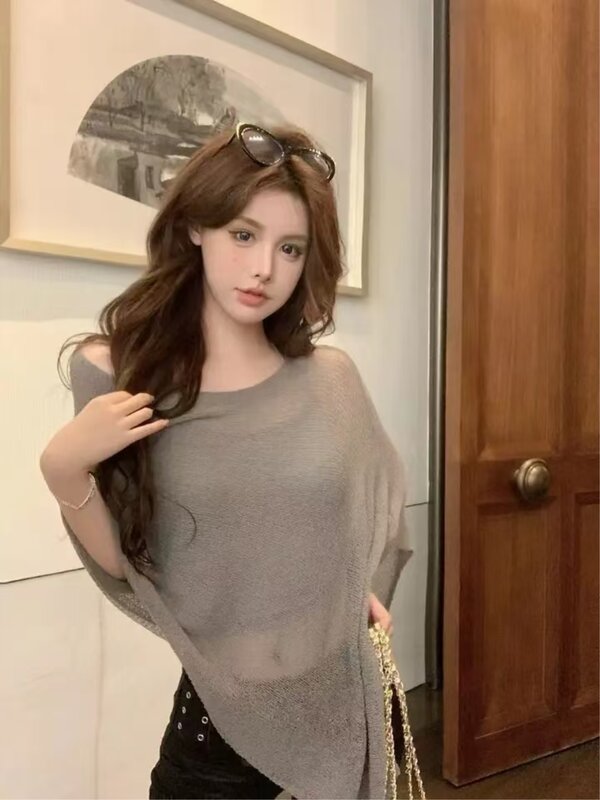 Irregular Cape Shawl Sun Protection Sunscreen Air Conditioning Clothes Women Loose Thin Ice Silk Knitted Top