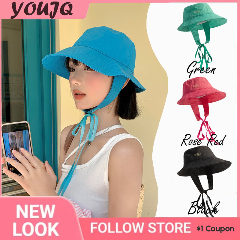 Sombreros de protección solar con cordones para mujer, sombrero de ala ancha, protección UV, color rosa y rojo