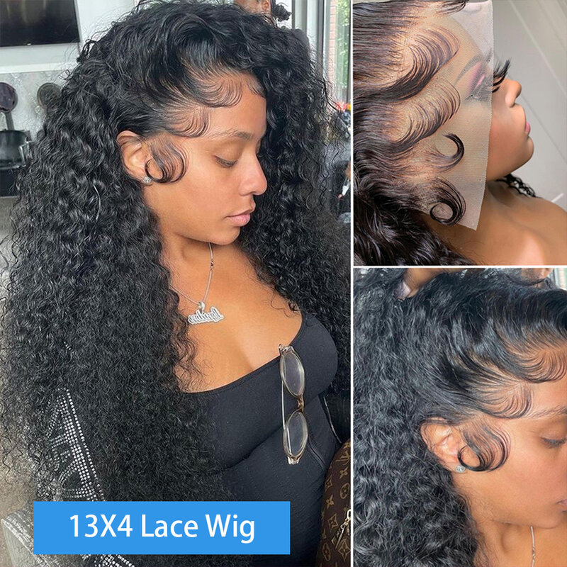 Perruque Lace Front Wig Deep Wave Brésilienne Remy Naturelle, Cheveux Bouclés, 13x4, 13x6, 30 Amans, pour Femme