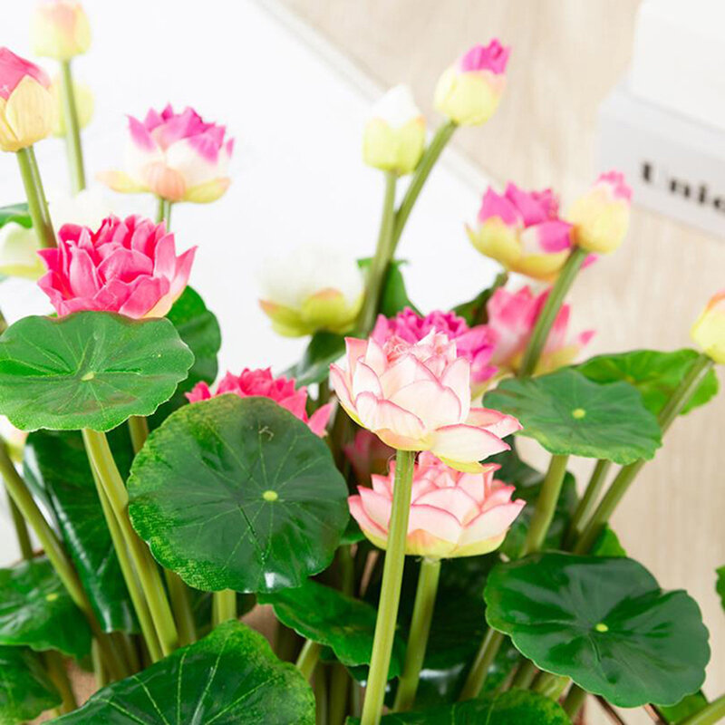 Flor de loto Artificial de simulación, lirio de agua, Micro paisaje, decoración de plantas para el hogar