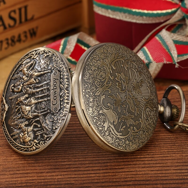 Retro Bronze unikalna konstrukcja Vintage COWBOY naszyjnik kieszonkowy zegarek kwarcowy fajny zegar prezent dla kobiet mężczyzn klasyczne zegarki