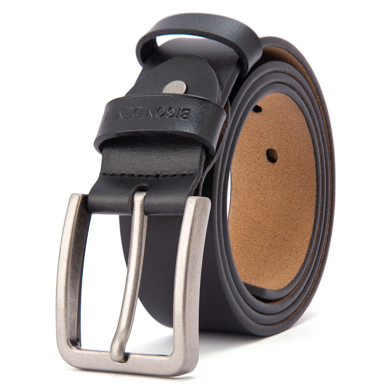 BISON DENIM-cinturón Vintage de cuero hecho a mano para hombre, correa de piel de vaca Retro de lujo, hebilla de Pin, informal, alta calidad