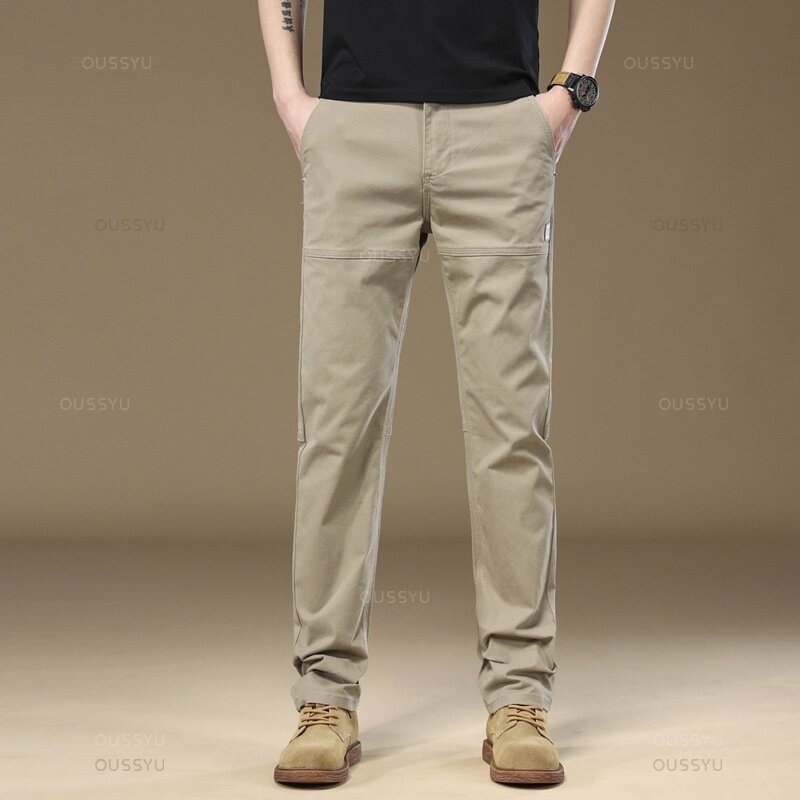 MINGYU-pantalones Cargo de trabajo para hombre, ropa de marca, 97% algodón, grueso, Color sólido, gris coreano, informal, talla grande 38 40