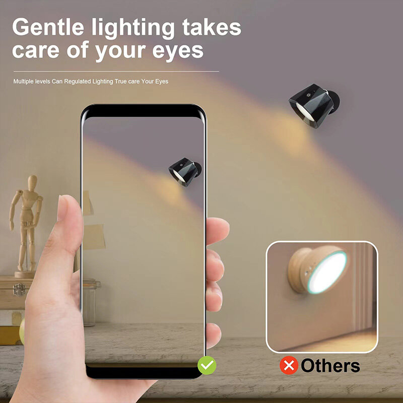 Led Wall Lamp Touch Control Remote 360 Rotatable USB Recharge Wireless Portable Night Light For Bedroom Reading Lamp