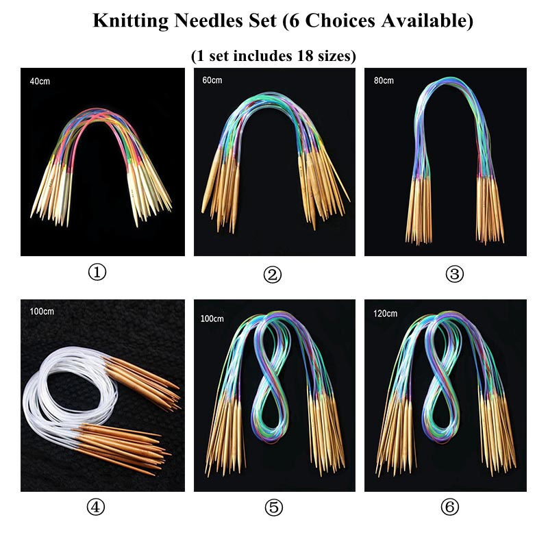 18pcs 40-120cm Knitting Needles Plane Sewing Round Decor Multicolor Tube Bamboo Circular Crochet Bamboo Knitting Needles Set
