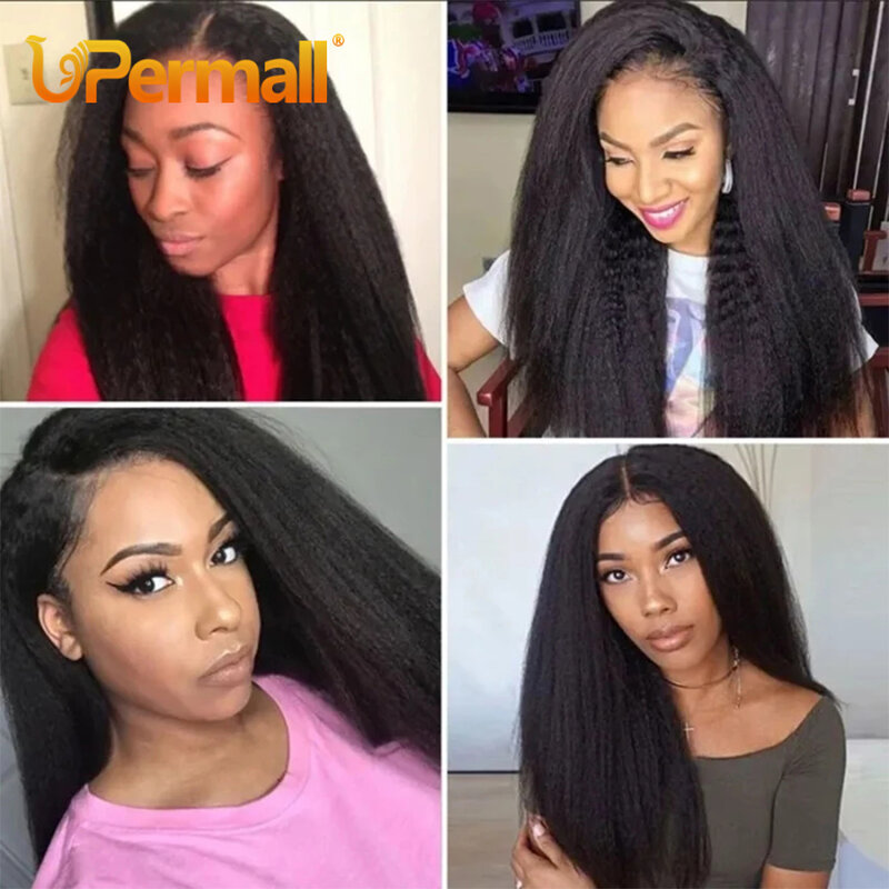 Upermall 13x4 Kinky Straight Lace Frontal Pre Plucked With Baby Hair HD Transparent Yaki 4x4 Closure Remy Human Hair For Women