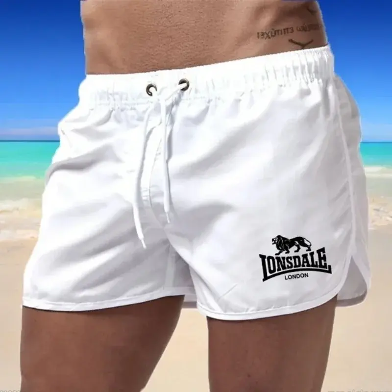 Calções de praia Lonsdale Print para homens, Calções de corrida desportiva, Quick Dry Board Shorts, Novo, Verão