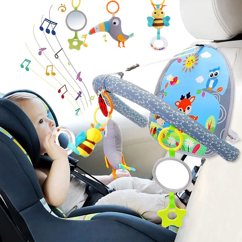 Jouet de siège de voiture face à l'arrière pour bébé, centre d'activités Kick & Play, arc d'activité avec miroir musical, jouets de hochet pour enfants, voyage